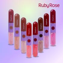 Batom Líquido Gloss Duo 2 Em 1 - Mood Ruby Rose 9,6ml Matte Brilho Alta Cobertura