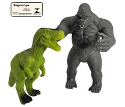 Battle Gorilla x Dino Mister Brinque Batalha Bonecos King Kong x T Rex de Vinil Brinquedo Recreativo