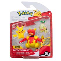 Battle Set 3 Figuras Pokémon Bonecos Pikachu Magmar Turtwig - Sunny