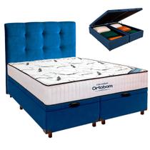 Bau Blindado Azul+Colchão Queen High Foam Ortobom+Cabeceira