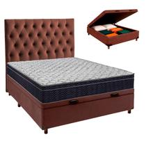 Bau Blindado Marrom Com Colchão Casal Airtech 150 Ortobom+Cabeceira Bau Blindado Marrom Com Colchão Casal Airtech 150 Ortobom+Cabeceira