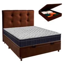 Bau Blindado Marrom Com Colchão Casal Airtech 150 Ortobom e Cabeceira Alice Bau Blindado Marrom Com Colchão Casal Airtech 150 Ortobom e Cabeceira Alice