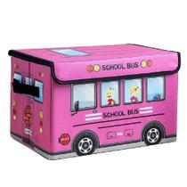 Bau caixa infantil multifuncional dobravel com tampa organizador de quarto puff porta brinquedos onibus rosa