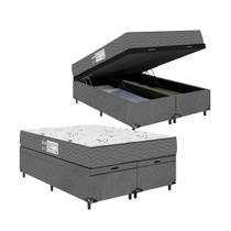 Baú Casal Bipartido + Colchão D33 One Face - Suede Cinza - e-Shop Casa Baú Casal Bipartido + Colchão D33 One Face - Suede Cinza - e-Shop Casa