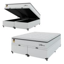 Baú Casal Bipartido Couro Branco + Colchão Life D33 One Face Cinza- e-Shop Casa Baú Casal Bipartido Couro Branco + Colchão Life D33 One Face Cinza- e-Shop Casa