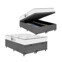 Baú Casal Bipartido Suede Cinza + Colchão D33 One Face Branco- e-Shop Casa
