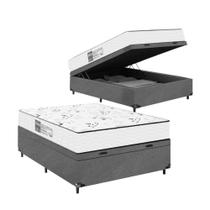 Baú Casal Suede Cinza + Colchão D33 One Face Branco- e-Shop Casa