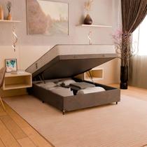 Baú Casal Suede Cinza + Colchão D33 One Face Branco- e-Shop Casa