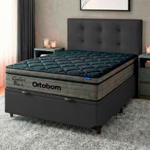 Baú Cinza Com Cabeceira + Colchão Casal Confort Black Ortobom