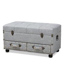 Baú de armazenamento Ottoman Baxton Studio Flynn Grey Tecido Baú de armazenamento Ottoman Baxton Studio Flynn Grey Tecido