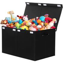 Baú de Brinquedos Dobrável de Poliéster 122L com Tampa - Preto