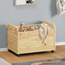 Baú de Brinquedos Organizador Rodinhas Quarto infantil Benjamin Natural Baú de Brinquedos Organizador Rodinhas Quarto infantil Benjamin Natural