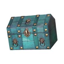 Baú De Tesouro Pirata Vintage Em Madeira Sólida Caixa De Trinquete Artesanal Para Armazenamento