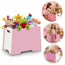 Bau infantil madeira 3 em 1 banquinho organizador brinquedos cesto roupas quarto crianca rosa Bau infantil madeira 3 em 1 banquinho organizador brinquedos cesto roupas quarto crianca rosa