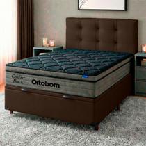 Baú Marrom Com Cabeceira + Colchão Casal Confort Black Ortobom