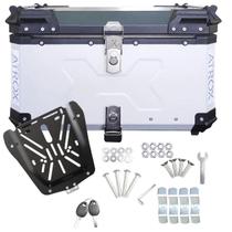 Bau Moto 65L Universal Alumínio Forrado C/ Suporte + Kit Fixação Completo Prata Big Case Atrox