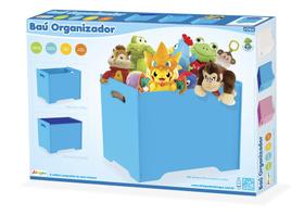 Baú Organizador Azul de Madeira Bordas Arredondadas Junges