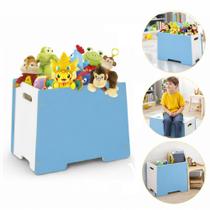 Bau organizador brinquedos madeira 2 em 1 banquinho estante caixa 70 litros porta treco desmontavel azul Bau organizador brinquedos madeira 2 em 1 banquinho estante caixa 70 litros porta treco desmontavel azul