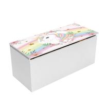 Baú Organizador Brinquedos Menina Unicornio Arco Iris em MDF
