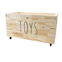 Baú Organizador de Brinquedos Toys em Madeira Pinus com Rodinhas - matarazzo decor