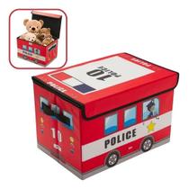 Bau organizador infantil vermelho multiuso caixa brinquedos policia puff porta treco roupa sapato ursinho