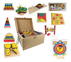 Baú Pedagógicos Com 10 Jogos De Madeira Brinquedos Educativo