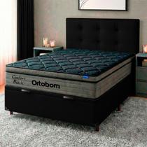 Baú Preto Com Cabeceira e Colchão Casal Confort Black Ortobom