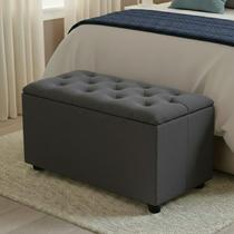 Baú Puff Recamier Divã Sara Capitonê 80 cm Tecido Suede Linho Macio Estrutura Madeira Para Cama Solteiro Quarto