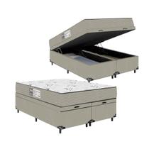 Baú Queen Bipartido + Colchão D33 One Face - Suede Bege - e-Shop Casa