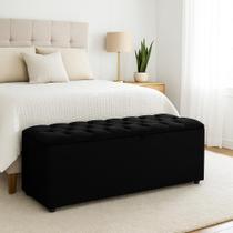 Baú Recamier Cor Preto Sara Com Capitonê 150cm Para Camas Queen