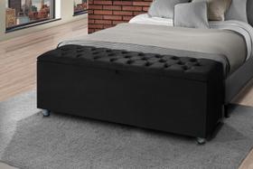 Baú Recamier Cor Preto Sara Com Capitonê 190cm Para Cama King - Lv