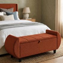 Baú Recamier Divã Toquio 130 cm Organizador Estofado Em Bouclê Orgânico Estrutura em Madeira Para Cama Casal Quarto