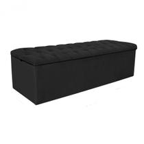 Baú Recamier Sapateira Calçadeira Casal Suede Preto 138cm Estofada Capitone