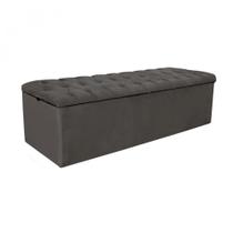 Baú Recamier Sapateira Calçadeira King Suede Cinza 193cm Estofada Capitone