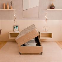 Baú Solteiro + Colchão D33 One Face - Suede Bege - e-Shop Casa