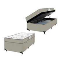 Baú Solteiro + Colchão D33 One Face - Suede Bege - e-Shop Casa