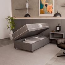 Baú Solteiro + Colchão D33 One Face - Suede cinza - e-Shop Casa