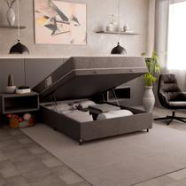Baú Viúva + Colchão D33 One Face - Suede Cinza - e-Shop Casa