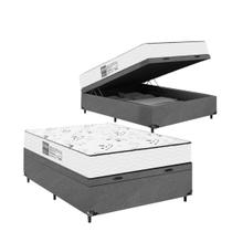 Baú Viúva Suede Cinza + Colchão D33 One Face Branco- e-Shop Casa