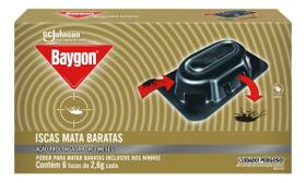 Baygon Inseticida Iscas Mata Baratas, Elimina Baratas Até Nos Ninhos, Proteção por até 3 meses, 6 Un