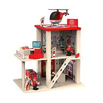 BBtinker Wooden Fire Station Playset, Multicolor 3-Level Pretend Play Dollhouse com figuras, caminhão, helicóptero e acessórios, brinquedos educacionais de aprendizagem pré-escolar para crianças de 3 anos ou mais