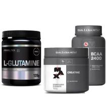 BCAA 100 capsulas + Creatina 150g + Glutamina 120g - Suplementos para ganho de massa muscular - Max Titanium e Probiotica