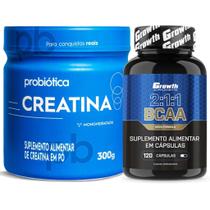 Bcaa 120 Caps Growth + Creatina Pura 300g Probiotica
