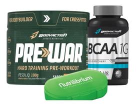 Bcaa 1g 60 comp + Pré Treino War + Porta comprimido - Bodyaction