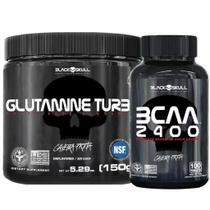 Bcaa 2400mg 100 Caps + Glutamina Turbo 150g Black Skull