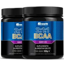 Bcaa em Pó 2:1:1 200g Growth Supplements Kit 2 Potes