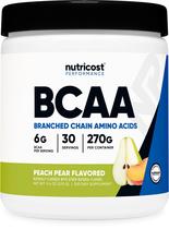 BCAA em pó Nutricost 2:1:1 Sabor pêssego e pêra 30 porções BCAA em pó Nutricost 2:1:1 Sabor pêssego e pêra 30 porções