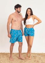 Beach Shorts Kit Casal Azul Folhas Degradê