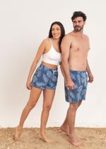 Beach Shorts Kit Casal Floral Azul Realista Três Trevo