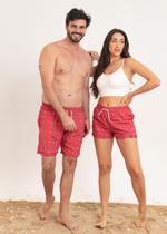 Beach Shorts Kit Casal Floral Vermelho Sol e Âncora